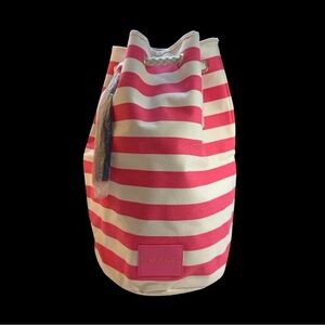 NWT NWT Victoria's Secret Pink & White Striped Large Canvas Lined Beach Backpack